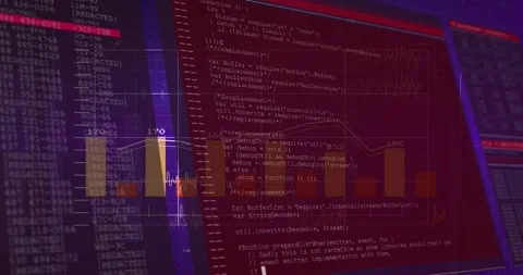 Live data feed arriving, bars and polyline updating while code scrolling, Video stock 329575145