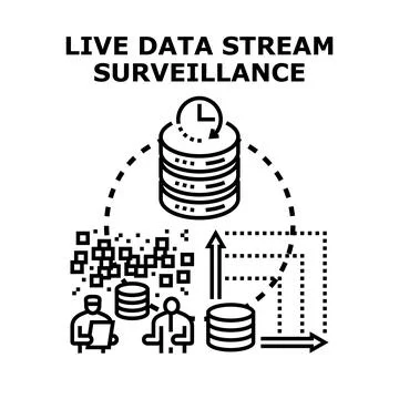 Live data stream surveillance process monitoring information Ilustración de archivo