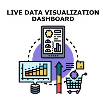 Live data visualization dashboard analyzing business metrics Stock Illustration