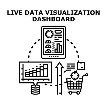 Live data visualization dashboard analyzing business metrics Stock Illustration