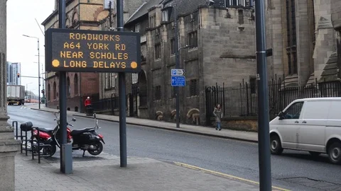 Live digital sign with traffic updates of roadworks leeds uk Stock Footage 87829760