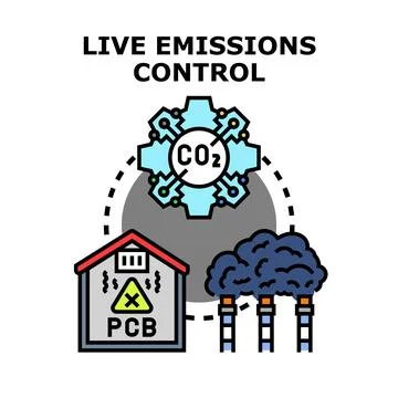 Live emissions control reducing industrial pollution and hazardous substances Stock Illustration