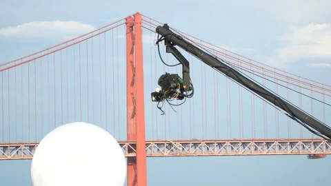 Live event video camera on crane over white Stock Footage 91165784