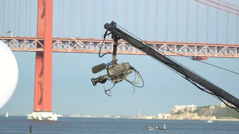 Live event video camera on crane over white Stock Footage 91165914