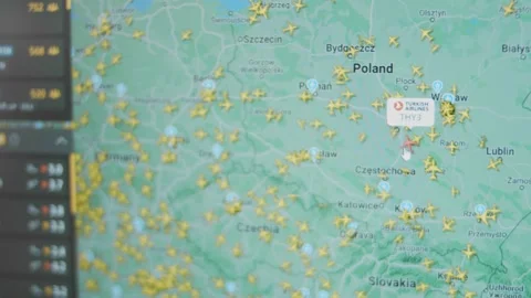 Live Flight Tracker Map on computer screen. Movement and location of passenger Stock Footage 272627458
