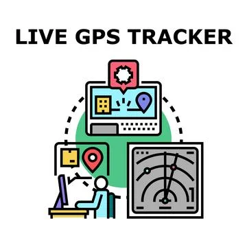 Live gps tracker system tracking location and route Stock Illustration