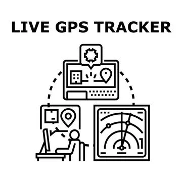 Live gps tracker system tracking location and route Stock Illustration