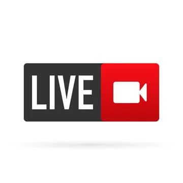 Live logo icon. Red vector design element with play button for news and TV or Stock Illustration