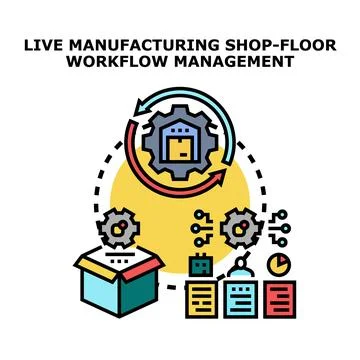 Live manufacturing shop floor workflow management system Illustrazione stock