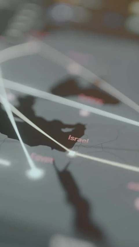Live map displaying Israel as a source of global cyberattacks Stock Footage 330239144