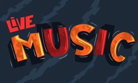 Live Music Artistic Cool Comic Lettering. Cartoon Inscription. F Stock Illustration