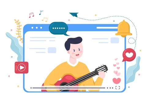 Live Music Content Creator Background Musician is Playing Guitar, Singing Thr Stock Illustration