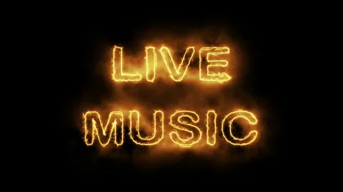 Live Music Neon Fire Text on Black Background with Glowing Flame Effect Stock Footage 339976467