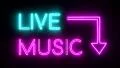 Live music neon sign lights logo text glowing multicolor HD Footage