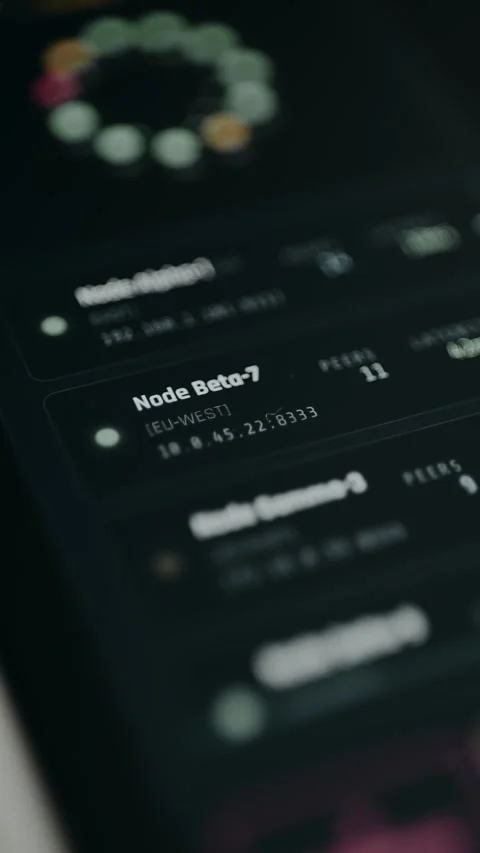 Live network monitoring interface with node metrics Stock Footage 331569957