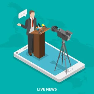 Live news flat isometric vector concept. Stock Illustration