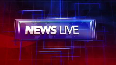 Live News with neon lines pattern in news studio Stock Footage 233398394