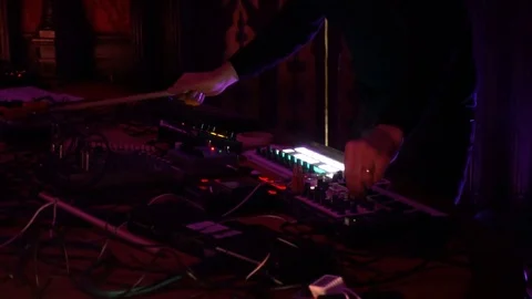 Live performance of an electronic DJ on the mixing console Video stock 70550460