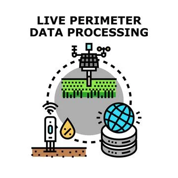 Live perimeter data processing collecting environmental insights Illustrazione stock