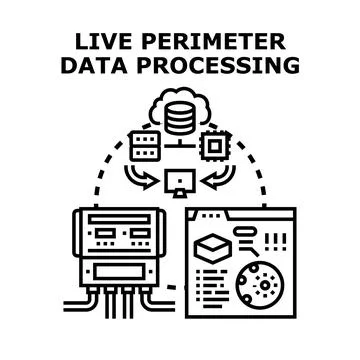 Live perimeter data processing system concept Illustrazione stock