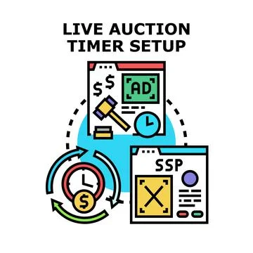 Live programmatic ad auction process with timer concept Stock Illustration