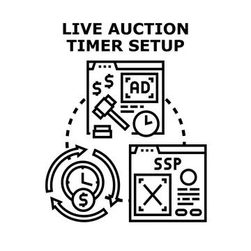 Live programmatic ad auction process with timer concept Stock Illustration