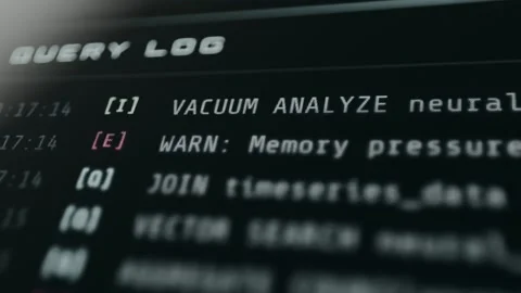 Live Query Log, scrolling SQL queries streaming past at realistic speed with Stock-Footage 331569226