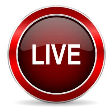 Live red circle glossy web icon, round button with metallic border Stock Illustration