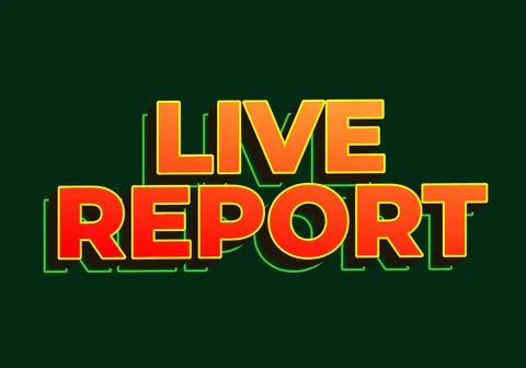 Live report. Text effect in 3D look. red yellow color. Dark green background Illustrazione stock