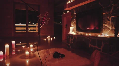 Live Session Recording in Cottage With a Fireplace Stock Footage 156095074