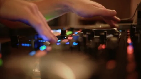 Live show, audio Mixer. Disco and Club DJ hands mixing at night club party. Stock Footage 101021957