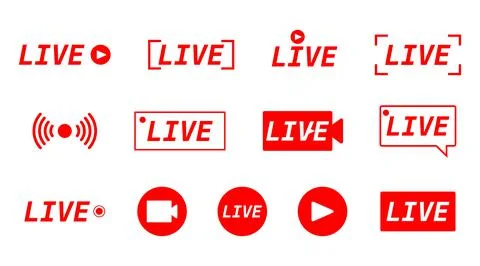 Live steam button set. Vector concept from live icons. Vector Illustrazione stock