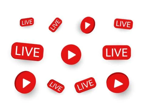 Live stickers set on white background. Social media template. Live stream, vi Stock Illustration