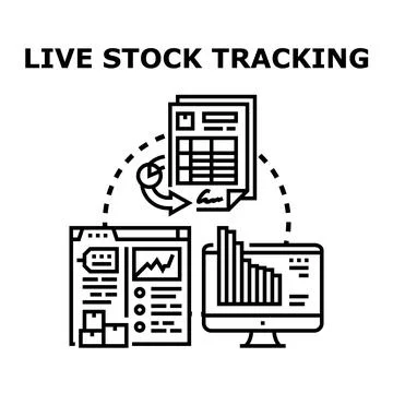 Live stock tracking system managing inventory and data analysis Stock Illustration