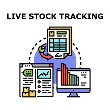 Live stock tracking system managing inventory and data analysis Stock Illustration