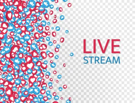 Live stream background with like and thumbs up icons. Live streaming, video,  Stock Illustration