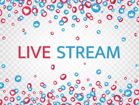 Live stream background with like and thumbs up icons. Live streaming, video,  Stock Illustration