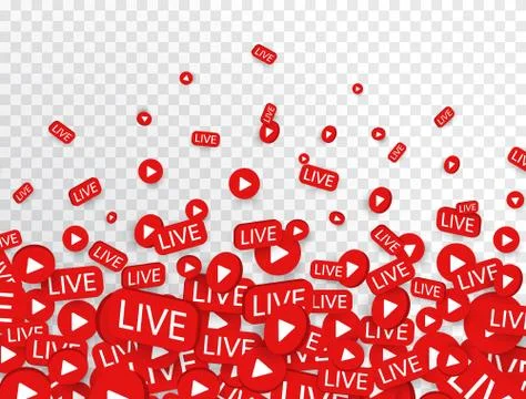 Live stream background with play buttons and live icons. Live streaming, vide Stock Illustration