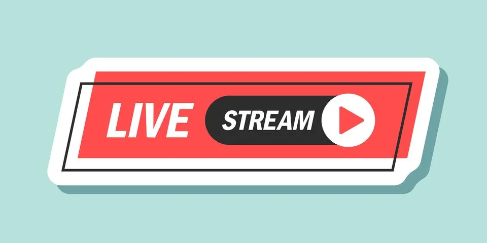 Live stream button sticker icon in flat style. Webinar vector illustration .. Stock Illustration
