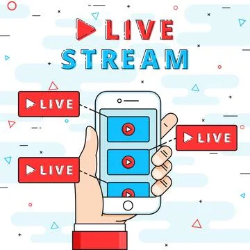 Live Stream flat line vector illustration Stock Illustration