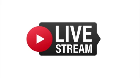 Live stream flat logo - red design element with play button. illustration. Stock Footage 147308834