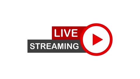 Live stream flat logo - red design element with play button. Motion graphics. Stock Footage 150648804