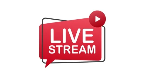 Live stream flat logo, red design element with play button. Motion graphics. Stock Footage 156617931