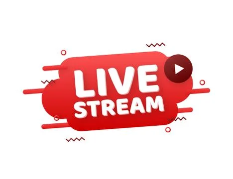 Live stream flat logo - red vector design element with play button. Vector Stock Illustration