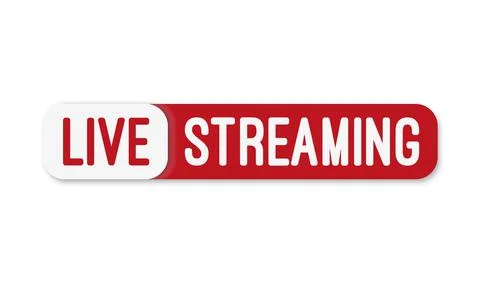 Live stream flat logo - red vector design element with play button. Illustrazione stock