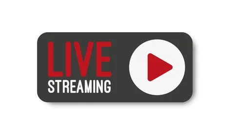 Live stream flat logo - red vector design element with play button. Stock Illustration