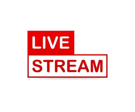 Live Stream Icon. Red vector design element with play button for news and TV  Illustrazione stock