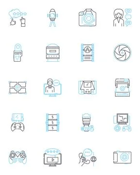 Live stream linear icons set. Broadcast, Stream, Virtual, Online, Internet Stock Illustration