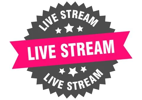 Live stream. live stream round pink label isolated on transparent background Stock Illustration