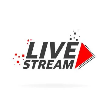 Live stream logo - red vector design element with play button for news and TV Stock Illustration